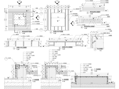 方形矩形树池座椅 种植池防腐木坐凳cad施工图