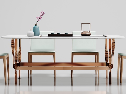  传统中式餐桌椅子摆件组合3d模型 