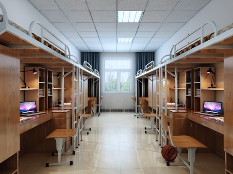  现代宿舍 大学宿舍 上床下电脑桌3d模型 