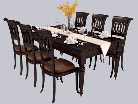  传统美式餐桌椅3d模型 