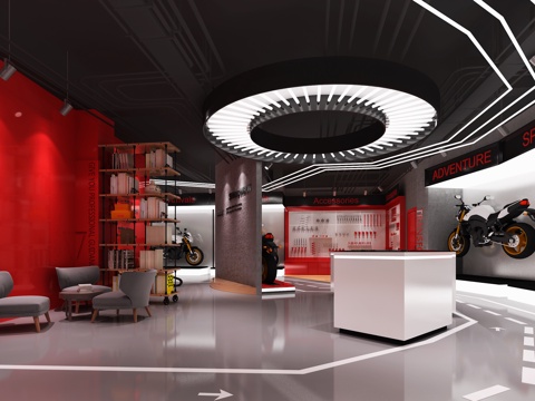  工业风电动车展厅 前台 展架 物件摆件3d模型 