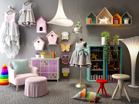  现代女孩儿房整体配饰3d模型 