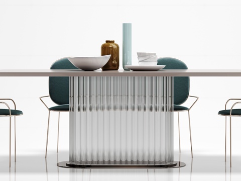  现代简约餐桌椅子摆件组合3d模型 