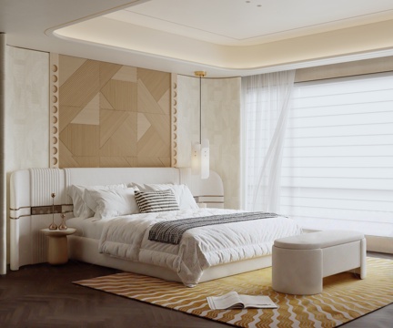  现代轻奢卧室3d模型 