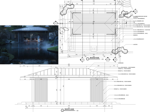 新中式亭子 四角亭 方亭 景观亭 凉亭 钢结构亲水亭cad施工图