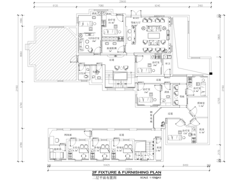 三层皮肤病医院平面系统图 天花灯具地面材质 墙体尺寸墙面材质cad施工图
