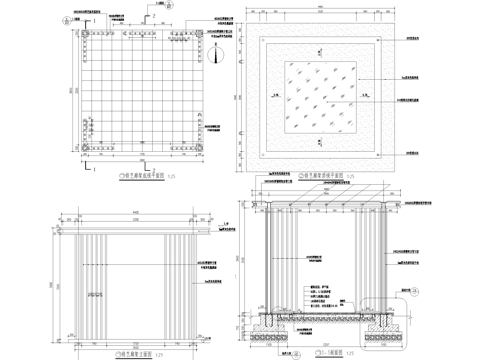 新中式廊架 钢结构玻璃廊架 铁艺廊架四角亭子 景观廊亭凉亭cad施工图