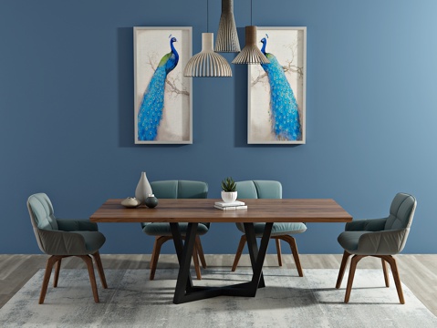  北欧餐桌 椅子 装饰画 吊灯3d模型 