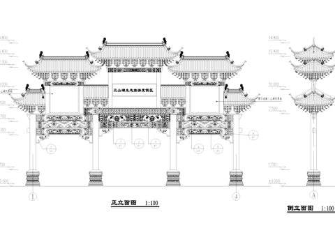 三山湖旅游牌坊牌楼古建筑CAD施工图cad施工图