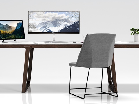  现代简约 电脑桌 电脑摆件组合3d模型 