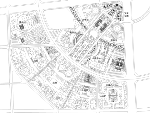 城市规划行政文化办公中心总平面图cad施工图