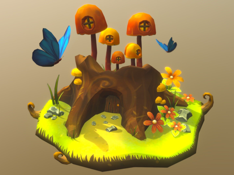  树桩蝴蝶屋3d模型3d模型 