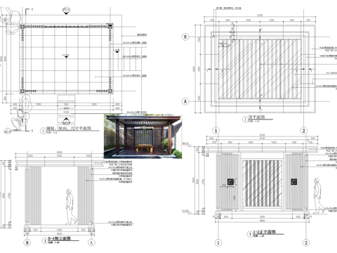 廊架 四角亭景观亭子 玻璃廊架 钢结构廊架cad施工图