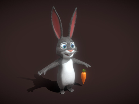  卡通兔子绑定3d模型 