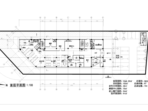 养老院敬老院疗养院建筑平面图 老年大学康复中心cad施工图