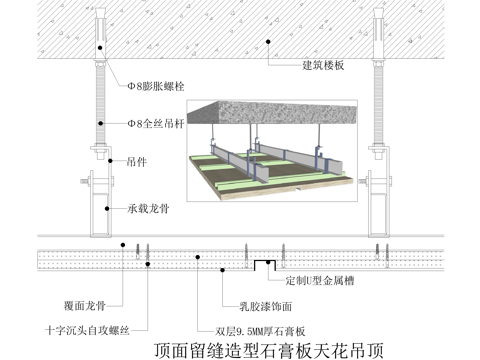 石膏板吊顶 顶面留缝天花节点cad施工图