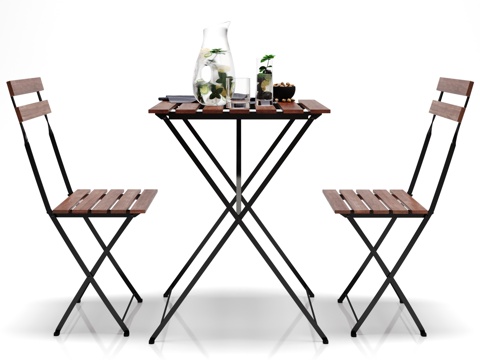  工业风休闲餐桌休闲椅子 食物摆件组合3d模型 