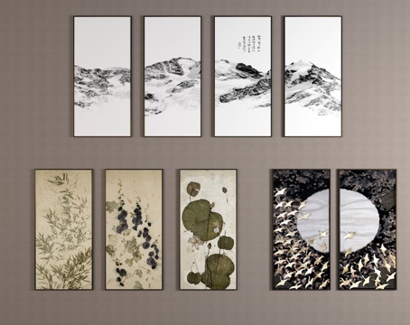  新中式风格挂画3d模型 