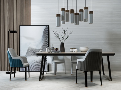  现代轻奢餐桌椅吊灯组合3d模型 