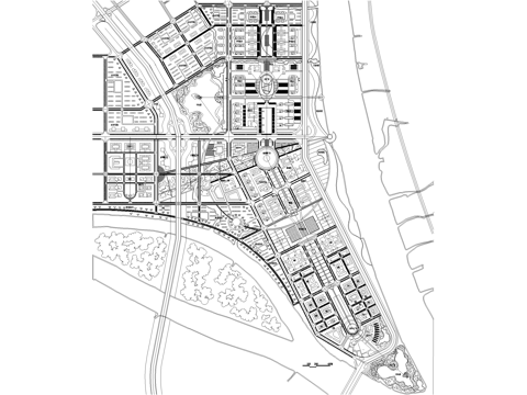 城市规划总平面图 行政文教办公中心金融商务住宅交通滨江广场cad施工图