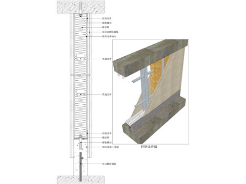轻钢龙骨隔墙纵剖面图cad施工图