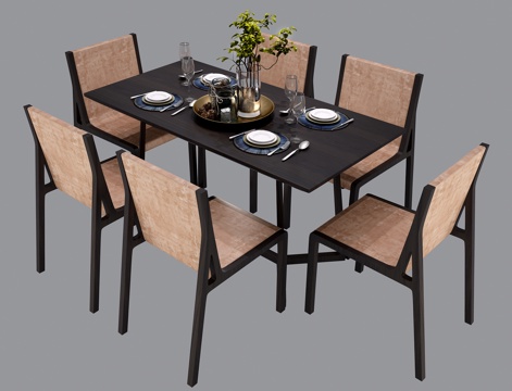  新中式餐桌椅3d模型 