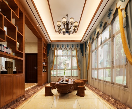  新中式茶室根雕茶海茶几3d模型 