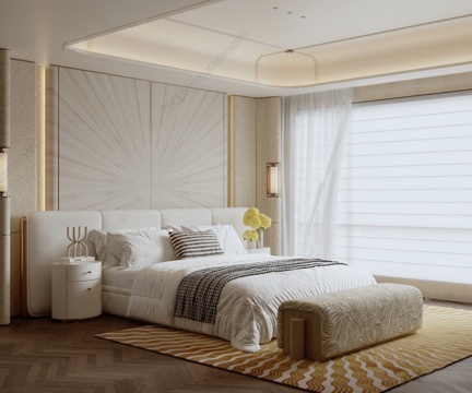  现代轻奢卧室3d模型 