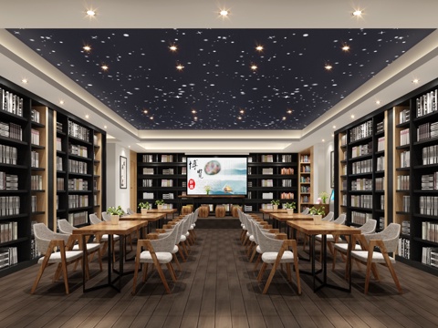  图书馆大厅 书架3d模型 