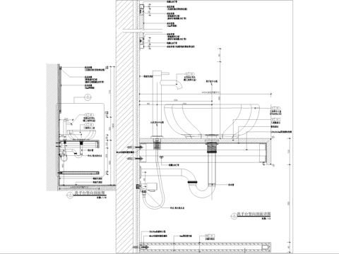 洗手台节点 三角形台上盆 洗手池洗手盆镜子cad施工图