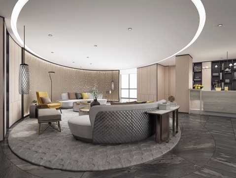  现代会所吧台休息区3d模型 