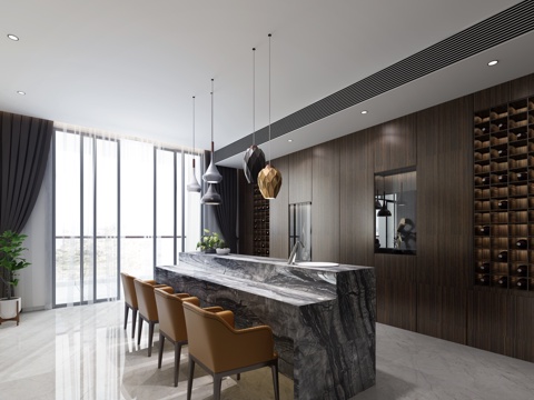  工装空间餐厅3d模型 