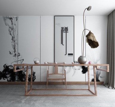  新中式禅意书房茶桌组合3d模型 