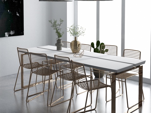  北欧餐桌 椅子 吊灯 装饰画3d模型 