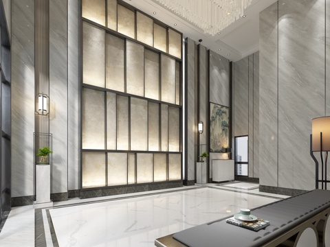  现代前厅 前台3d模型 