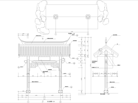 中式门头 垂花门仿古建筑 门楼 庭院入口大门 入户门cad施工图