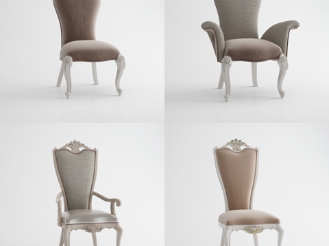  诺丁山简美扶手 餐椅 无扶手餐椅 休闲椅组合3d模型 