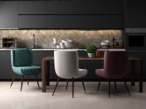  餐桌椅组合 西餐厨房组合3d模型 