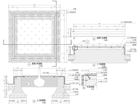 树池坐凳 方形矩形树池座椅 防腐木坐凳 种植池cad施工图