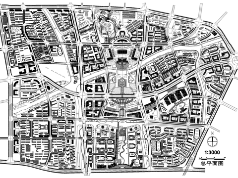 市中心区城市规划设计总平面图cad施工图