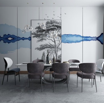  新中式北欧餐厅桌椅3d模型 