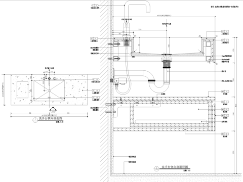 洗手台节点 一体式台盆 洗手池洗手盆 洁柜cad施工图