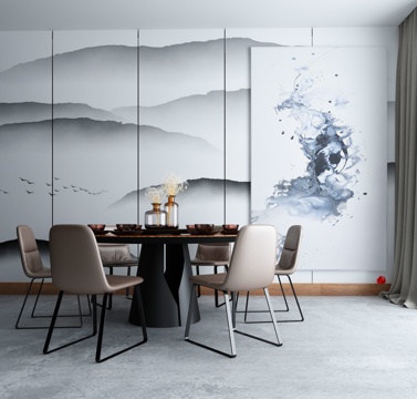  新中式餐桌椅组合3d模型 