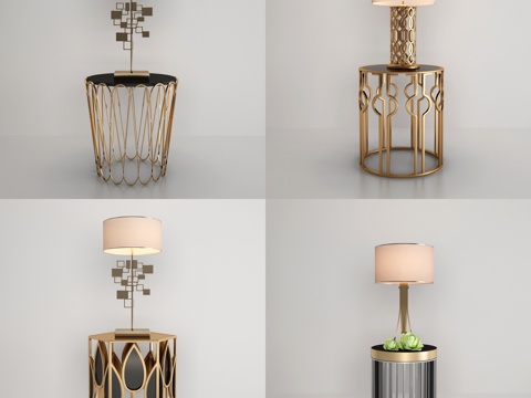  角几 茶几 新中式装饰品 饰品摆件 台灯 茶桌3d模型 