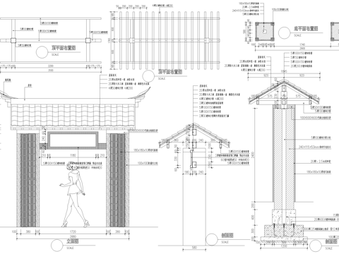 新中式门头 庭院入口大门 门楼 仿古建筑门廊 入户门cad施工图