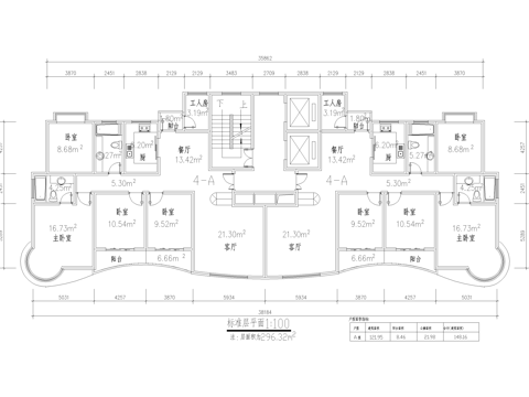 三梯两户建筑平面图 大平层 户型图 四室两厅两卫一厨cad施工图