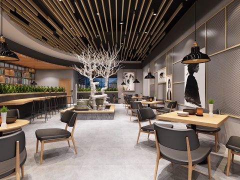  工业风奶茶店 喜茶 奶茶店3d模型 