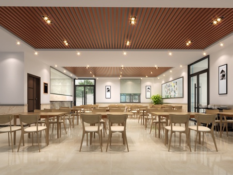  新中式公司员工食堂3d模型 