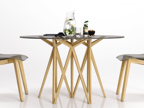  现代餐桌 休闲椅子 摆件组合3d模型 