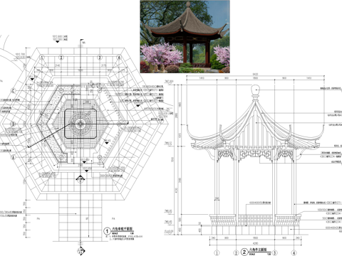 中式亭子 六角亭 仿古建筑 景观亭 凉亭 美人靠坐凳宝顶cad施工图